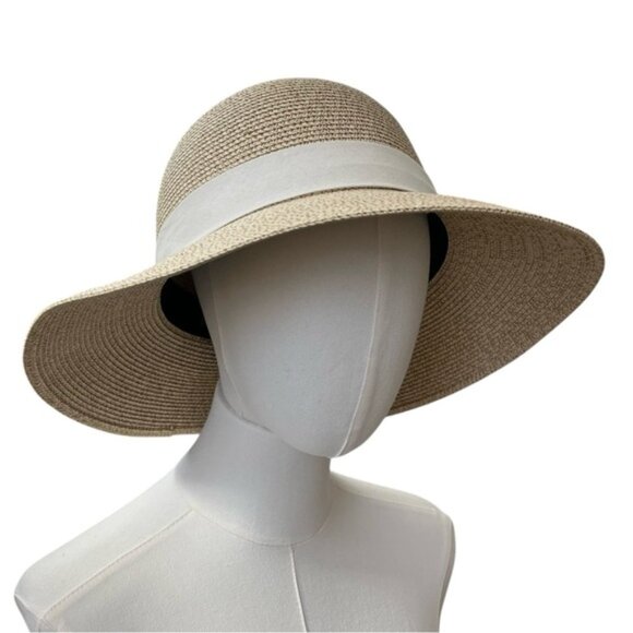 NWT Woven sunhat with ivory ribbon 3.5 inch brim size L - Picture 3 of 14